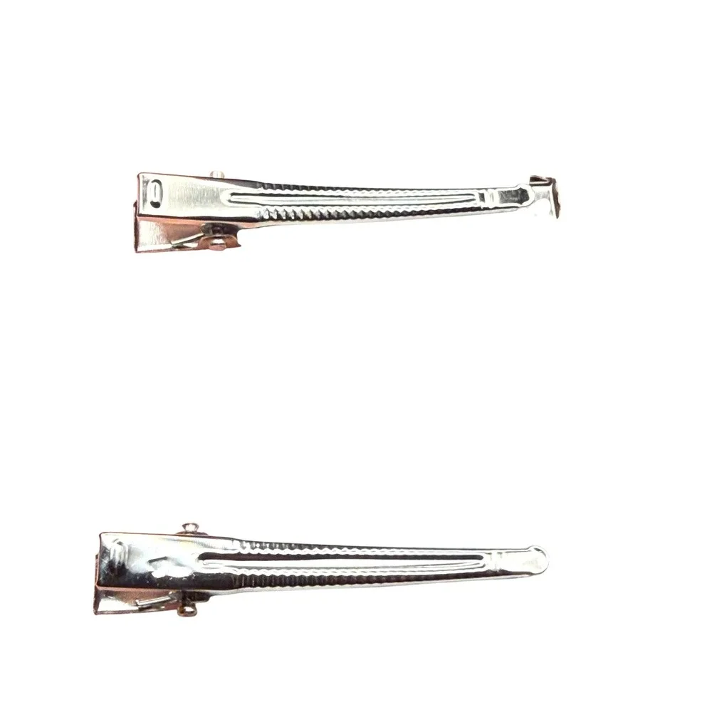Set of 2 Silver Metal Alligator Hair Clips Duckbill DIY‎ Craft Sectioning 1.75in